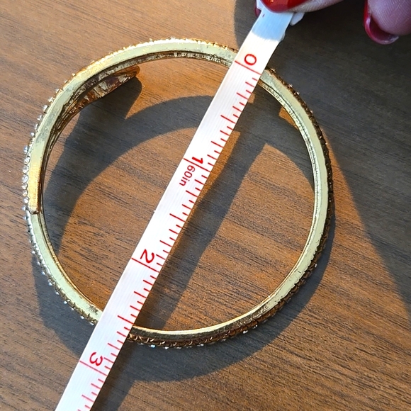 Gold Snake Bangle w/ Crystal Embellishments and Green Crystal Eyes - Picture 5 of 5